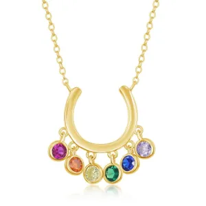 Classic Jewelry Sterling Silver GP Dangling Rainbow CZ Horseshoe Necklace