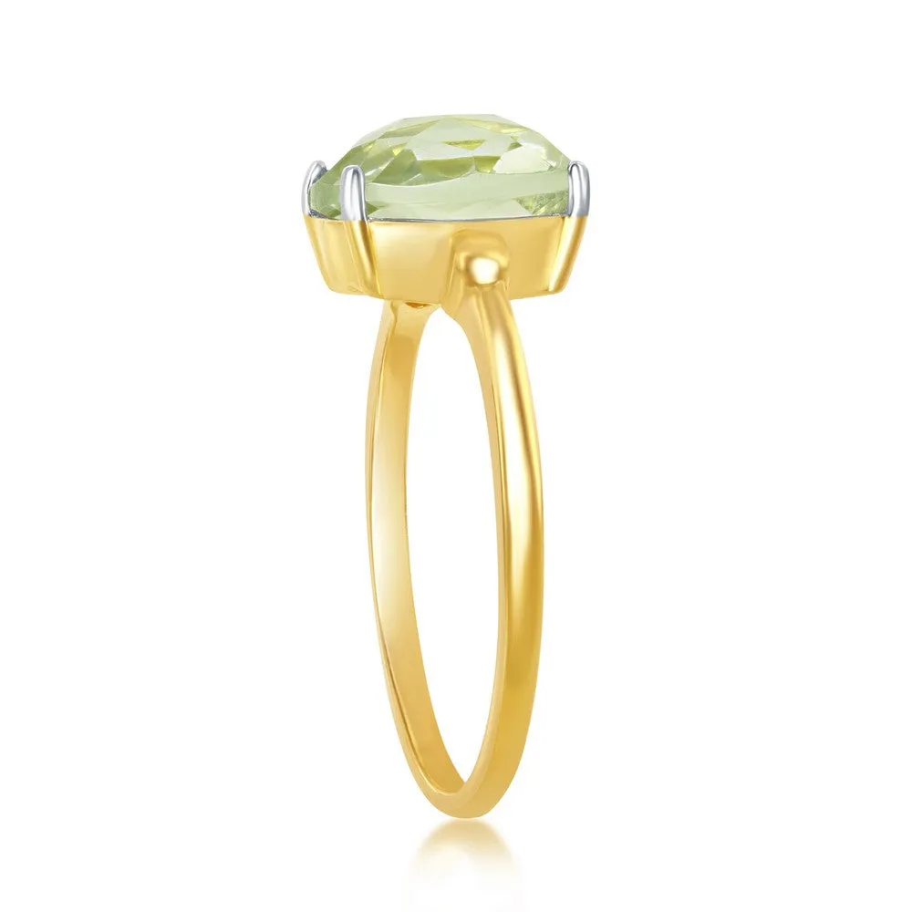 Classic Jewelry Sterling Silver GP Four-Prong Green Amethyst Ring - W-2014