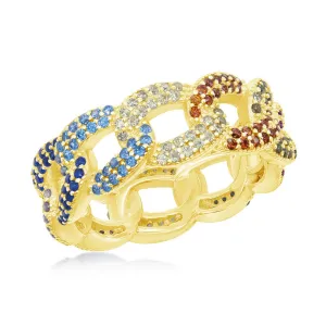 Classic Jewelry Sterling Silver GP Multi-Color CZ Link Ring - W-2443-GP