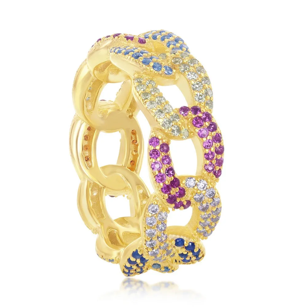 Classic Jewelry Sterling Silver GP Multi-Color CZ Link Ring - W-2443-GP