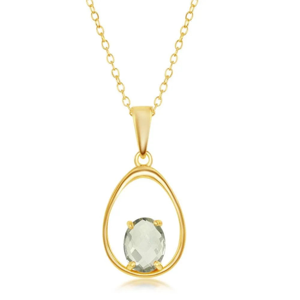 Classic Jewelry Sterling Silver GP Oval Green Amethyst Open Pear-Shaped Necklace