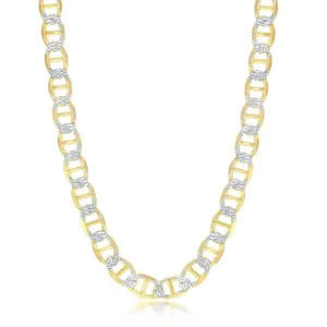 Classic Jewelry Sterling Silver GP Pave 8mm Flat Marina Chain, 22"