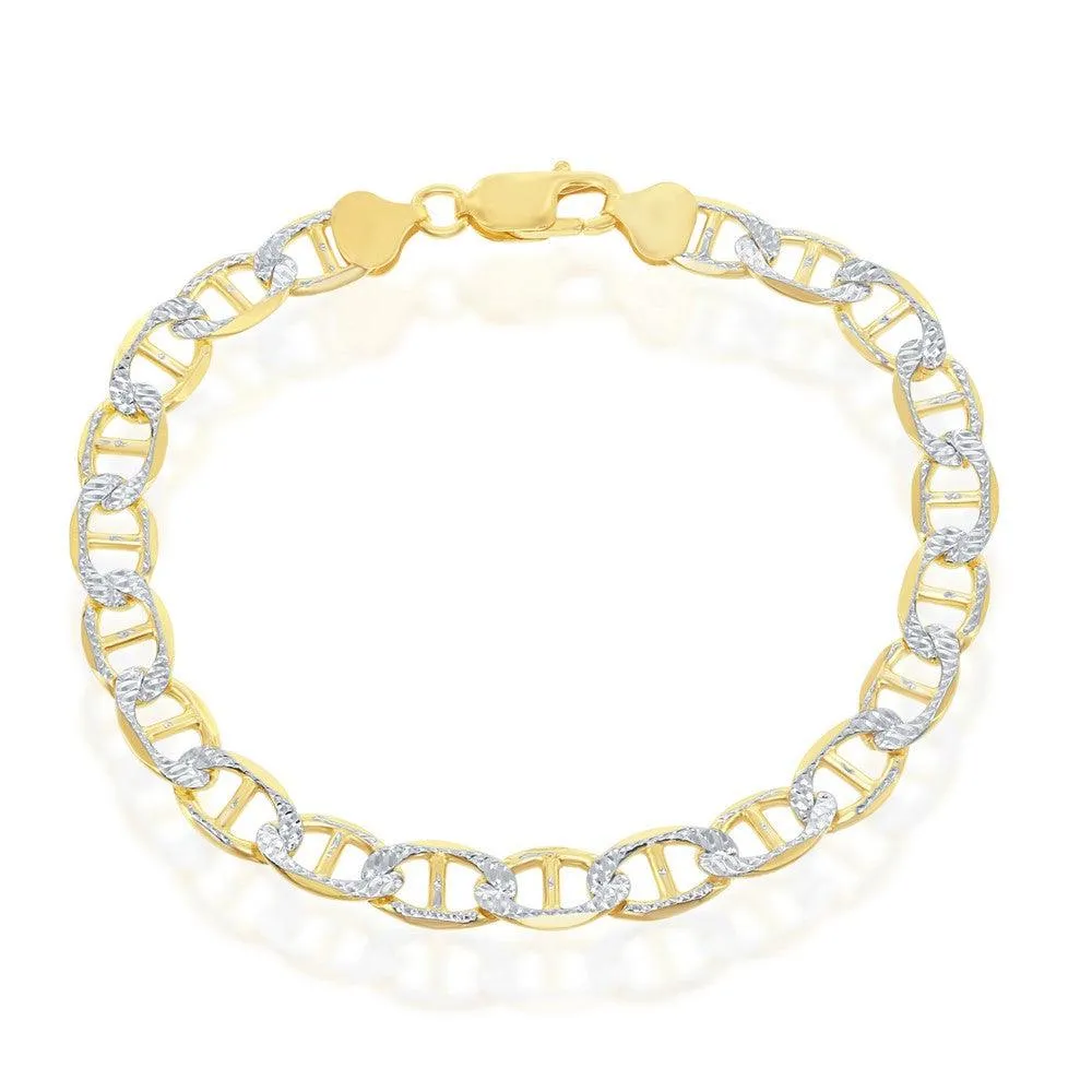 Classic Jewelry Sterling Silver GP Pave 8mm Flat Marina Chain, 22"