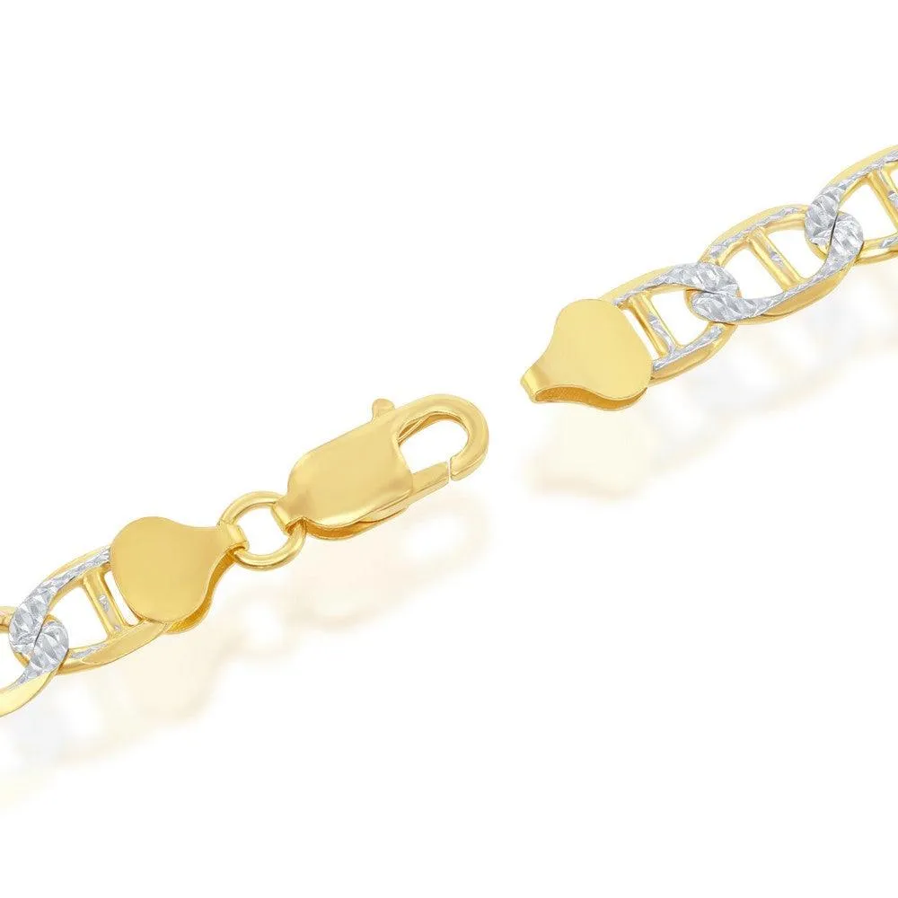 Classic Jewelry Sterling Silver GP Pave 8mm Flat Marina Chain, 22"