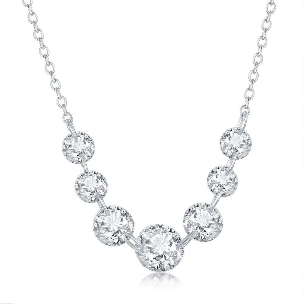 Classic Jewelry Sterling Silver Graduating Cubic Zirconia Necklace