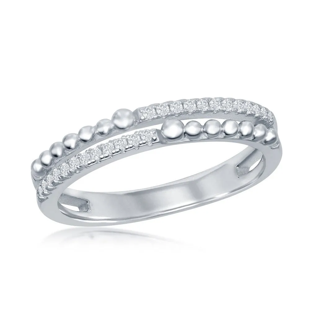 Classic Jewelry Sterling Silver Half Beaded and CZ Double Band Ring - W-2111