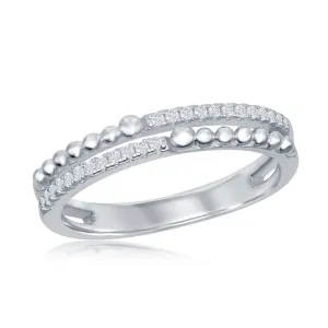 Classic Jewelry Sterling Silver Half Beaded and CZ Double Band Ring - W-2111
