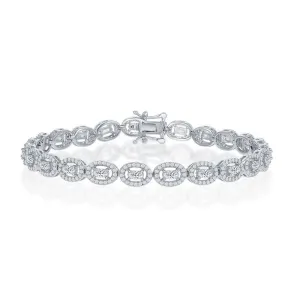 Classic Jewelry Sterling Silver Halo CZ Oval Linked Bracelet, 7.5"