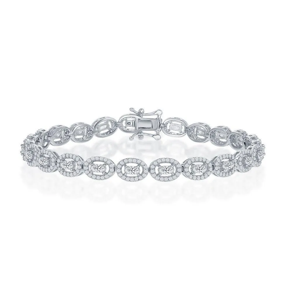 Classic Jewelry Sterling Silver Halo CZ Oval Linked Bracelet, 7.5"