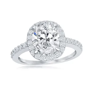 Classic Jewelry Sterling Silver Large Oval Halo CZ Engagement Ring - W-2404