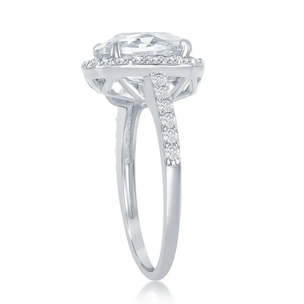 Classic Jewelry Sterling Silver Large Oval Halo CZ Engagement Ring - W-2404