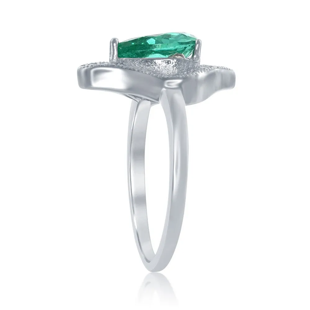 Classic Jewelry Sterling Silver Large Teardrop Emerald with CZ Ring - W-1760