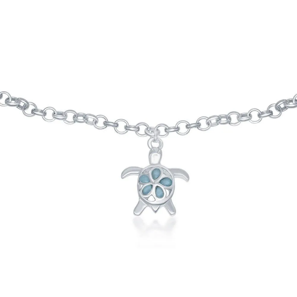 Classic Jewelry Sterling Silver Larimar Turtle Anklet