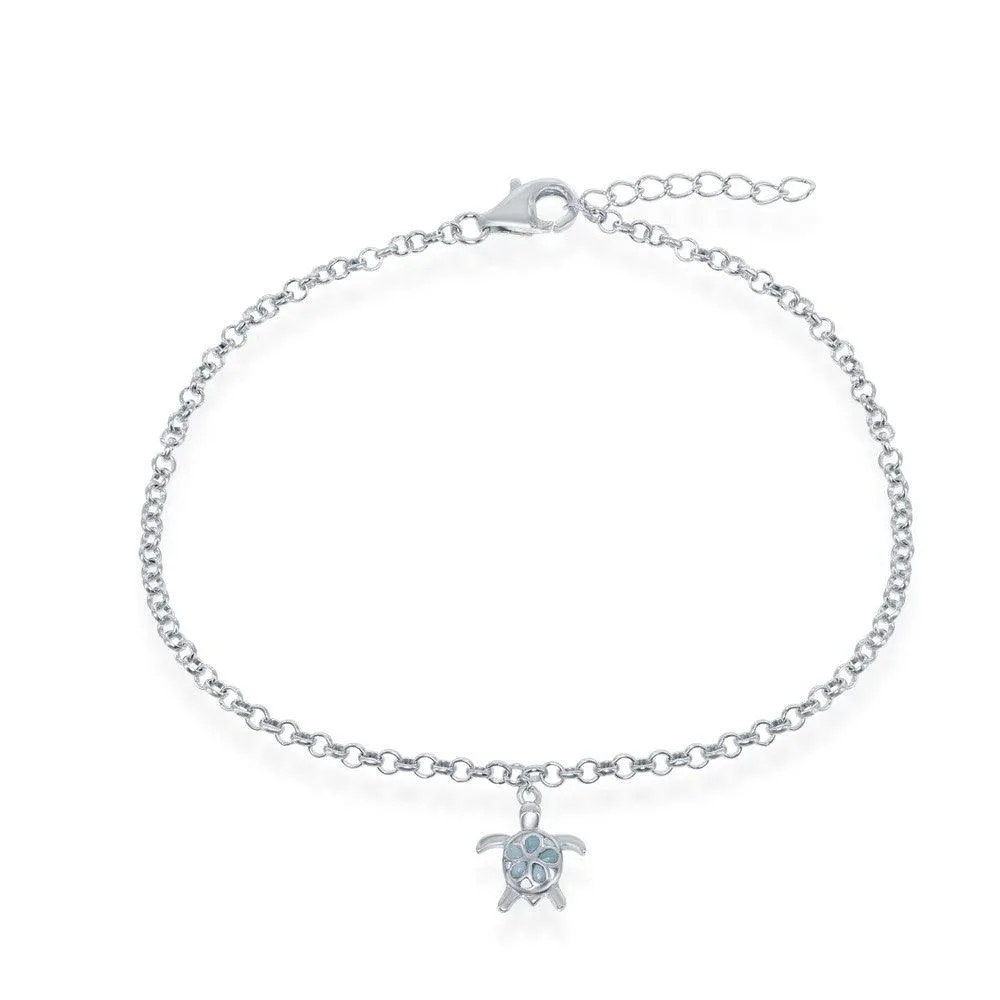 Classic Jewelry Sterling Silver Larimar Turtle Anklet