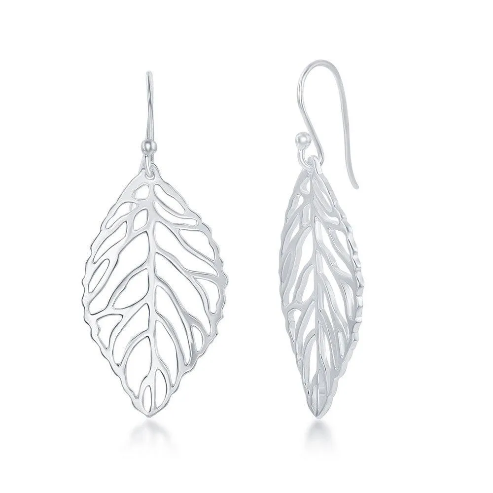 Classic Jewelry Sterling Silver Leaf Design Dangle Earrings