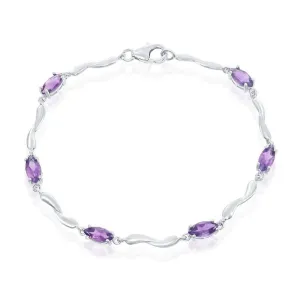 Classic Jewelry Sterling Silver Marquise Shaped Amethyst Gemstone Bracelet, 7.25"