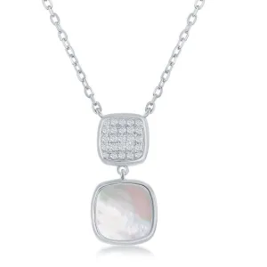 Classic Jewelry Sterling Silver Micro Pave and MOP Double Square Necklace