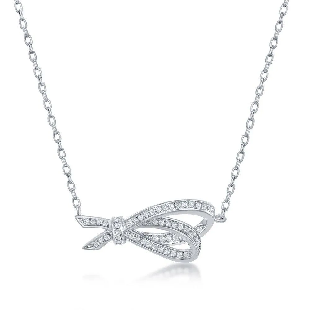 Classic Jewelry Sterling Silver Micro Pave Double Ribbon Necklace