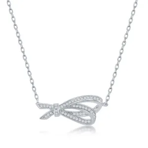 Classic Jewelry Sterling Silver Micro Pave Double Ribbon Necklace