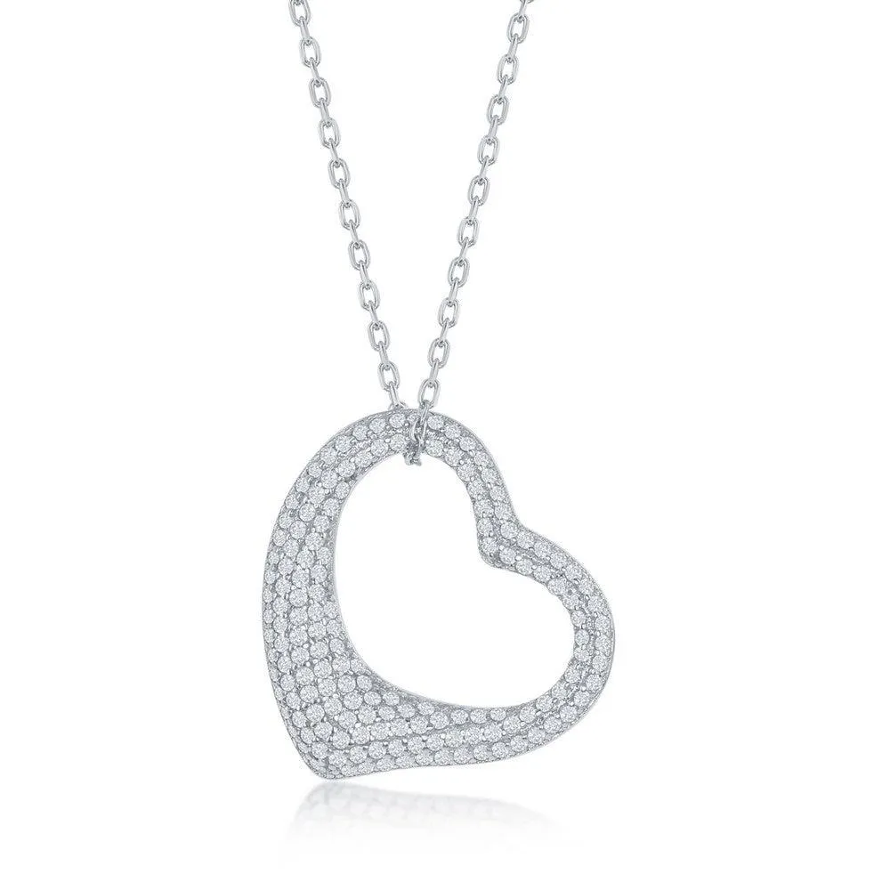 Classic Jewelry Sterling Silver Micro Pave Heart Necklace
