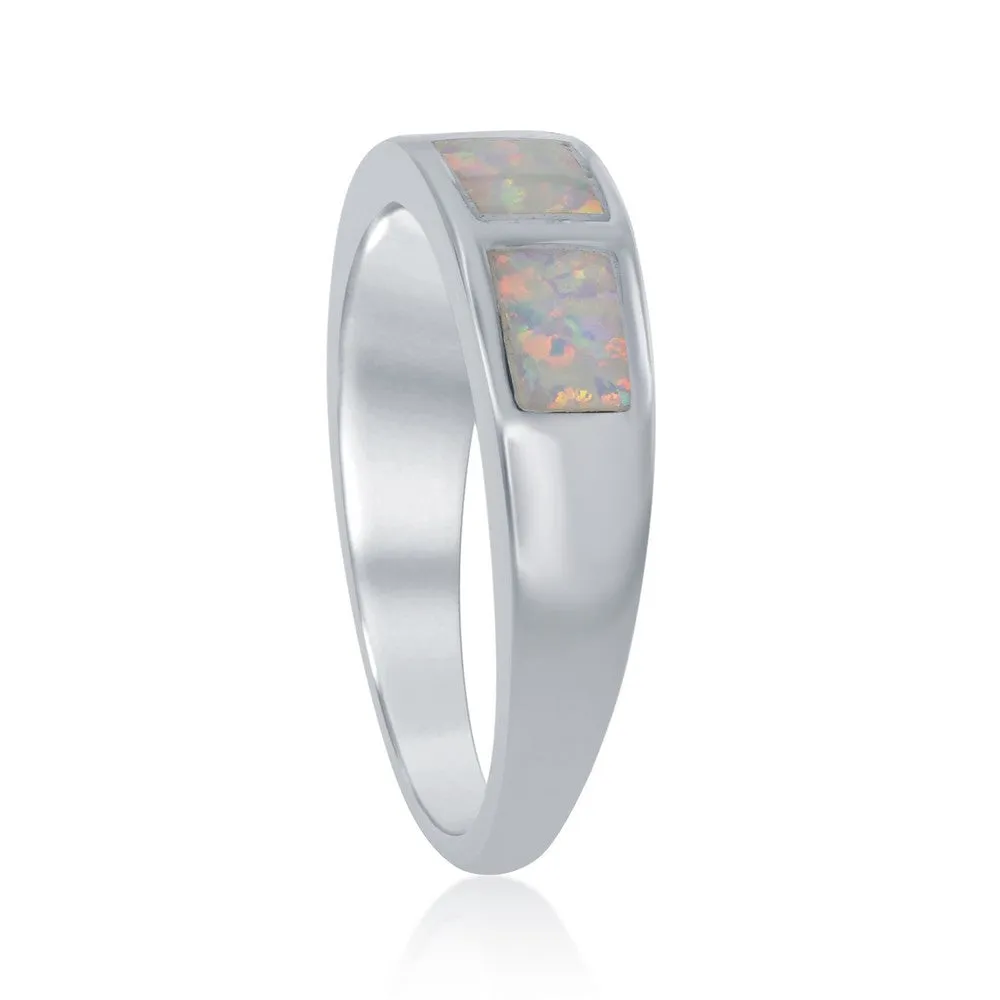 Classic Jewelry Sterling Silver Milky Inlay Opal Squares Ring - W-9914