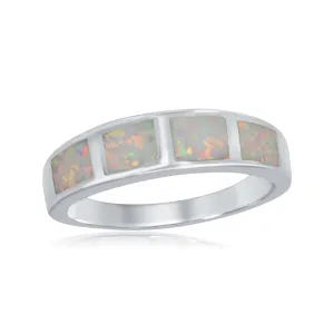 Classic Jewelry Sterling Silver Milky Inlay Opal Squares Ring - W-9914