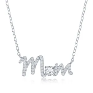Classic Jewelry Sterling Silver 'Mom' Cubic Zirconia Necklace