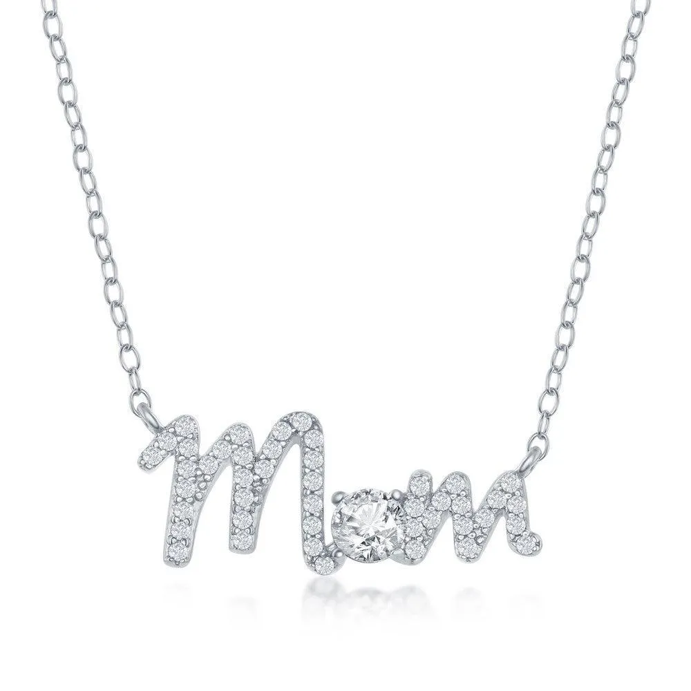 Classic Jewelry Sterling Silver 'Mom' Cubic Zirconia Necklace