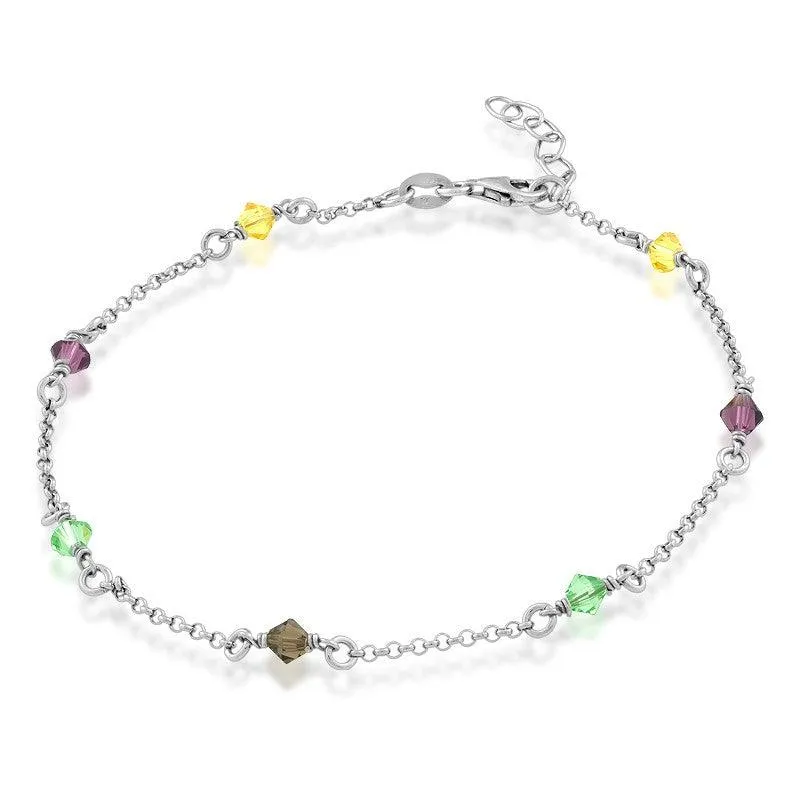 Classic Jewelry Sterling Silver Multi Colored Crystals Anklet