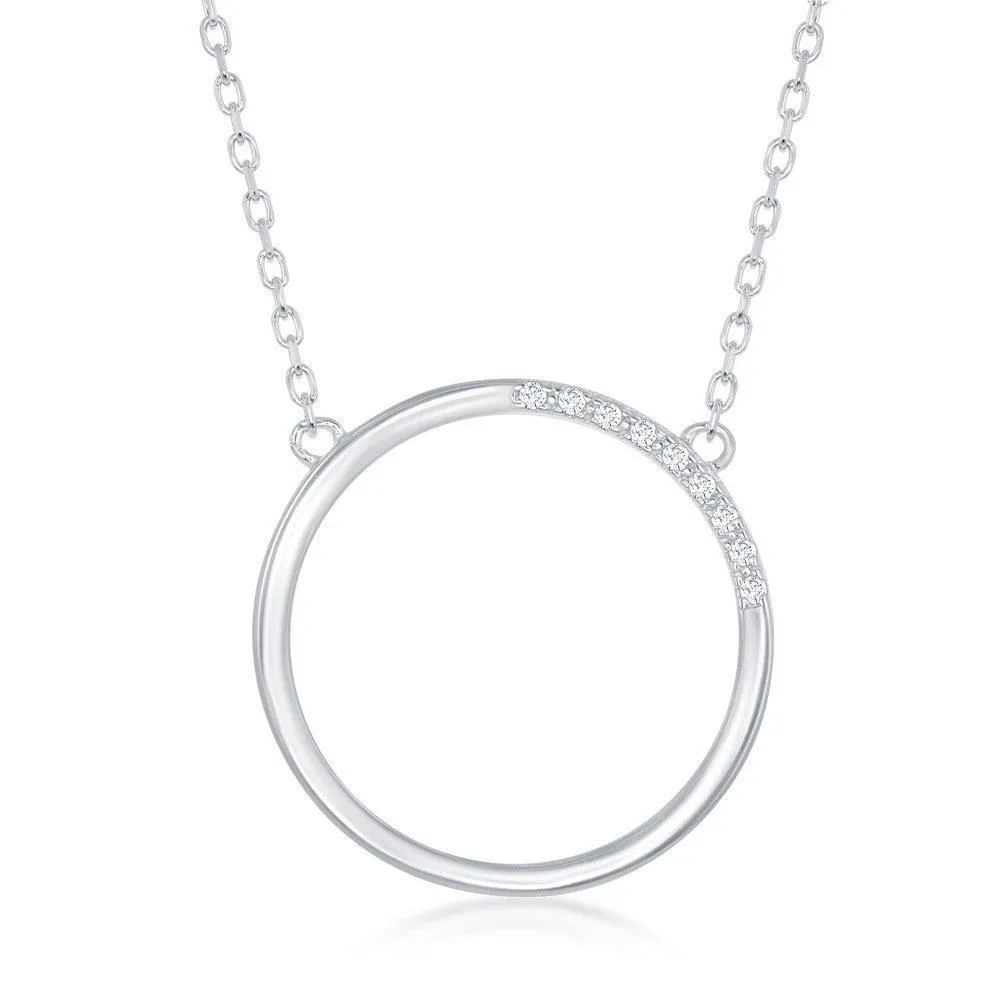 Classic Jewelry Sterling Silver Open Circle Half Cubic Zirconia Necklace