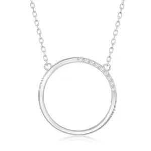 Classic Jewelry Sterling Silver Open Circle Half Cubic Zirconia Necklace