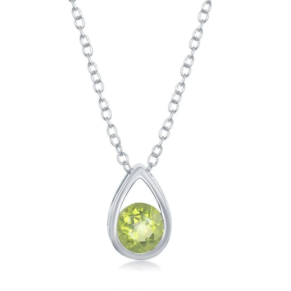Classic Jewelry Sterling Silver Open Pear Shaped Round Peridot Necklace