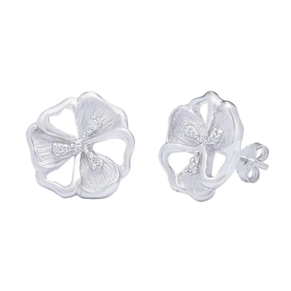 Classic Jewelry Sterling Silver Petunia Shaped Diamond Earrings