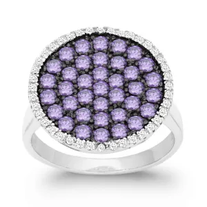 Classic Jewelry Sterling Silver Purple CZ Black Rhodium Round Ring - W-9873