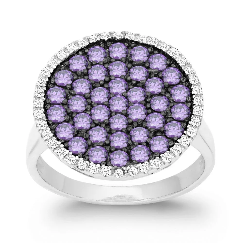 Classic Jewelry Sterling Silver Purple CZ Black Rhodium Round Ring - W-9873