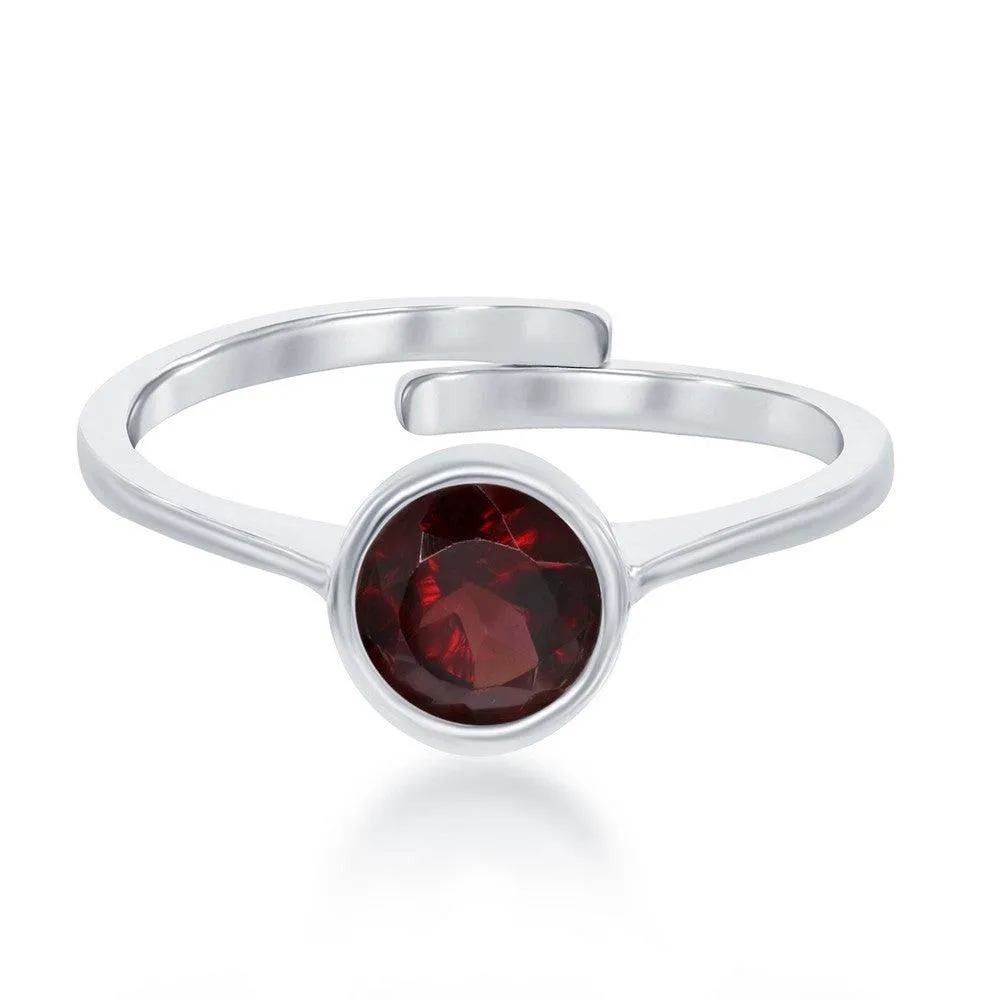 Classic Jewelry Sterling Silver "January" Garnet Bezel Set Ring