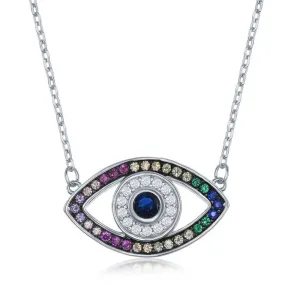 Classic Jewelry Sterling Silver Rainbow Cubic Zirconia Evil Eye Necklace