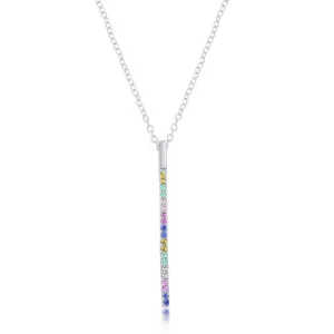 Classic Jewelry Sterling Silver Rainbow Cubic Zirconia Vertical Bar Necklace