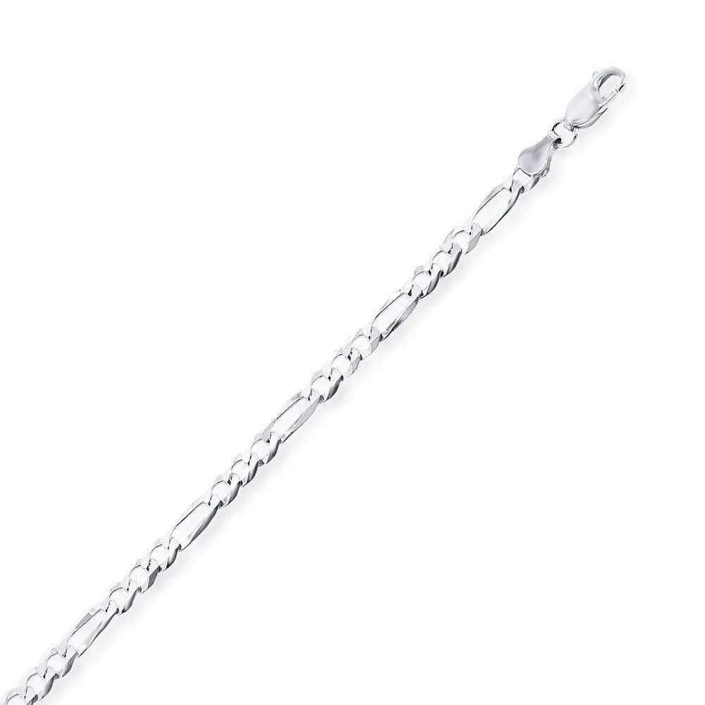 Classic Jewelry Sterling Silver Rhodium Plated 3.3mm Figaro Chain, 24"