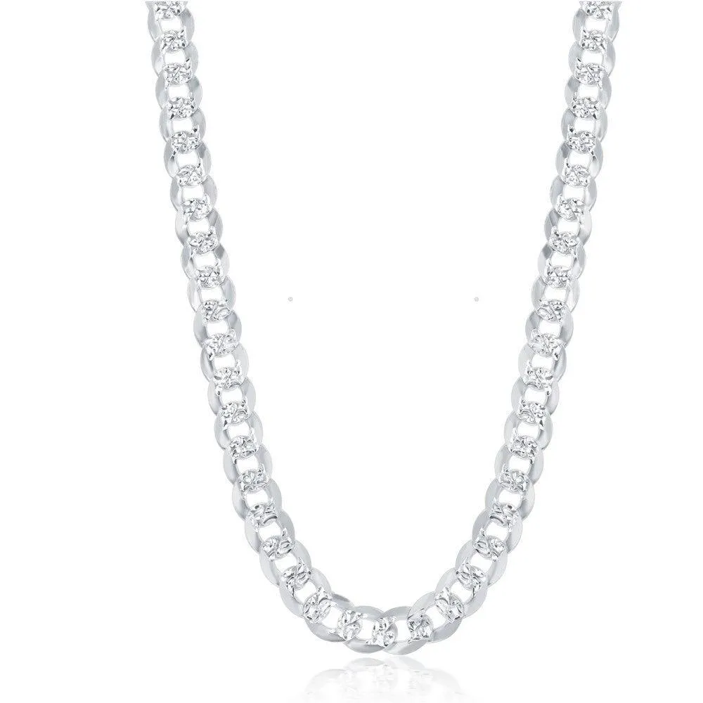 Classic Jewelry Sterling Silver Rhodium Plated 7.3mm Flat Pave Chain, 20"