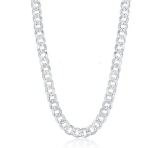 Classic Jewelry Sterling Silver Rhodium Plated 7.3mm Flat Pave Chain, 20"