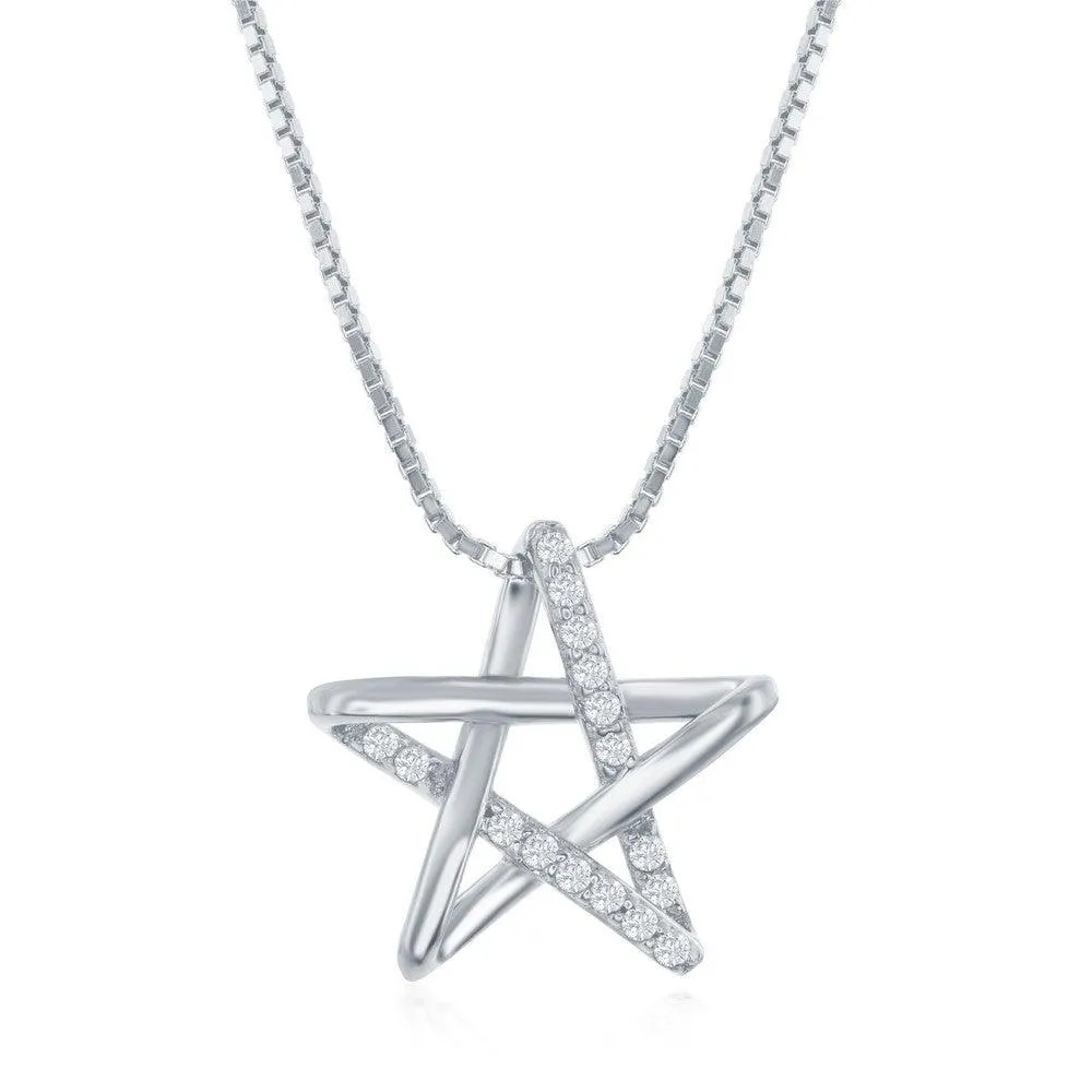 Classic Jewelry Sterling Silver Rhodium Plated Cubic Zirconia Star Necklace