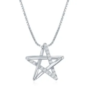 Classic Jewelry Sterling Silver Rhodium Plated Cubic Zirconia Star Necklace