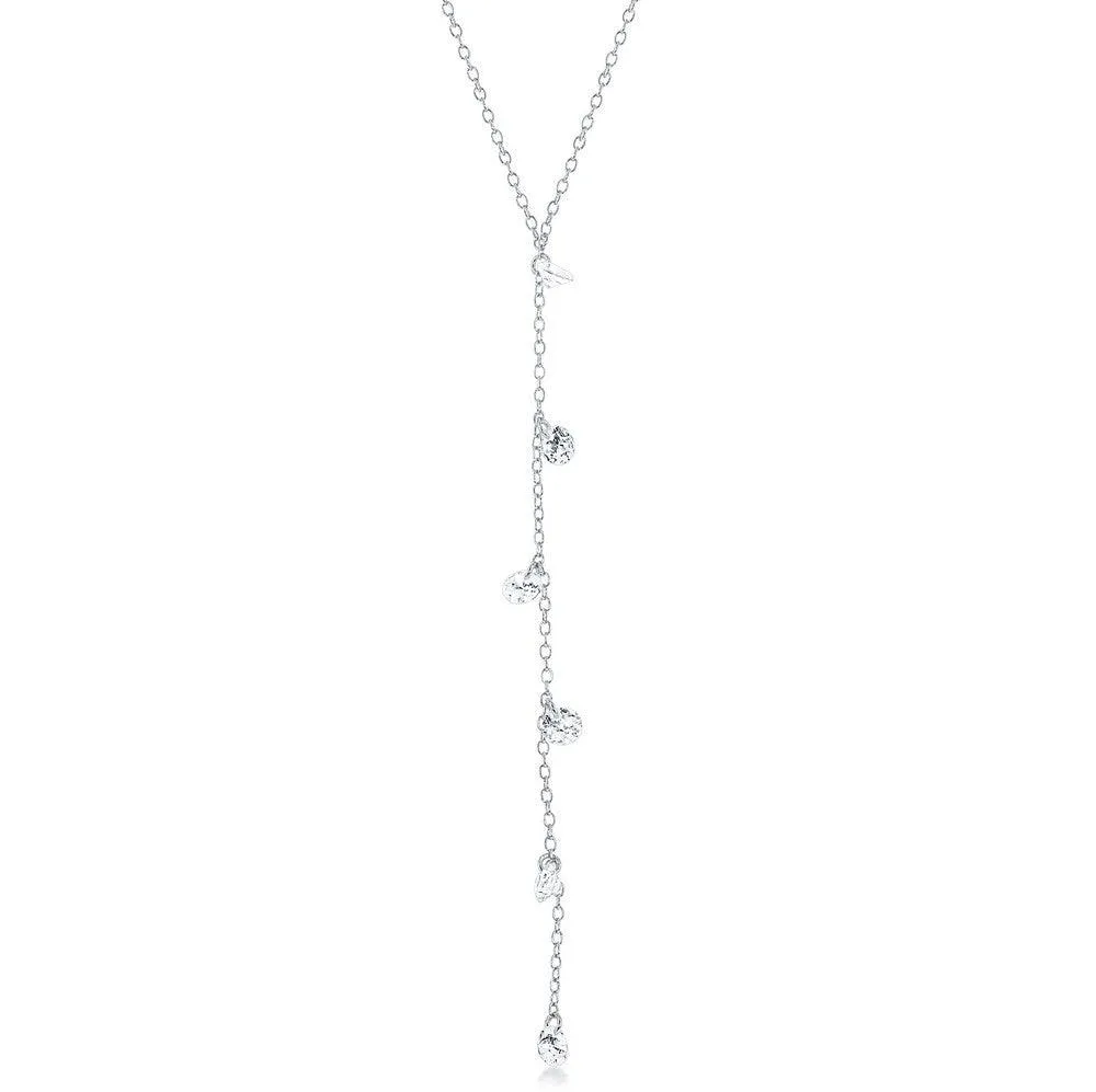 Classic Jewelry Sterling Silver Rhodium Plated Hanging CZs Lariat 'Y' Necklace