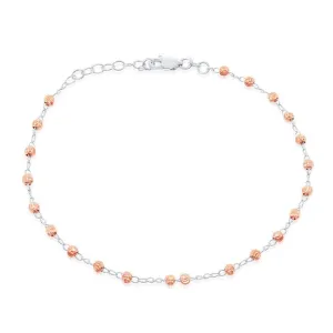 Classic Jewelry Sterling Silver Rose Gold Plated Thin Diamond Cut Anklet