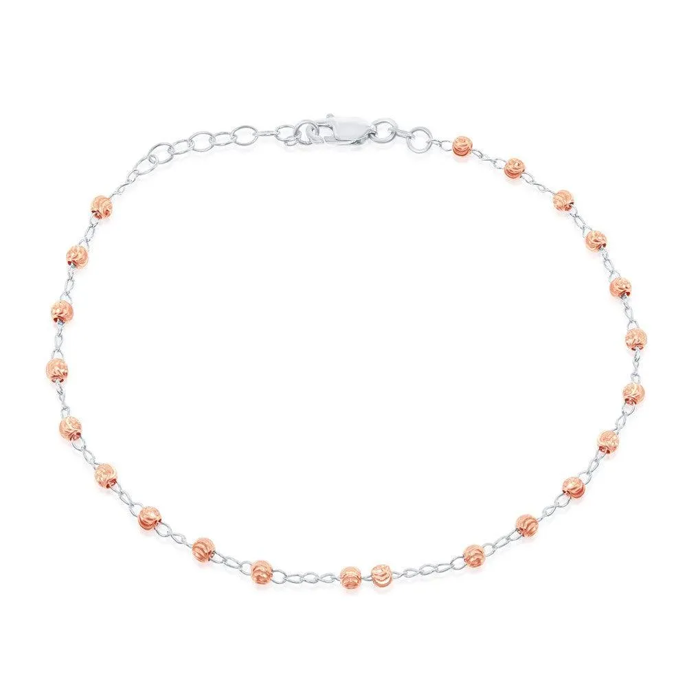 Classic Jewelry Sterling Silver Rose Gold Plated Thin Diamond Cut Anklet