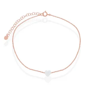 Classic Jewelry Sterling Silver Rose Gold Plated White Opal Heart Anklet