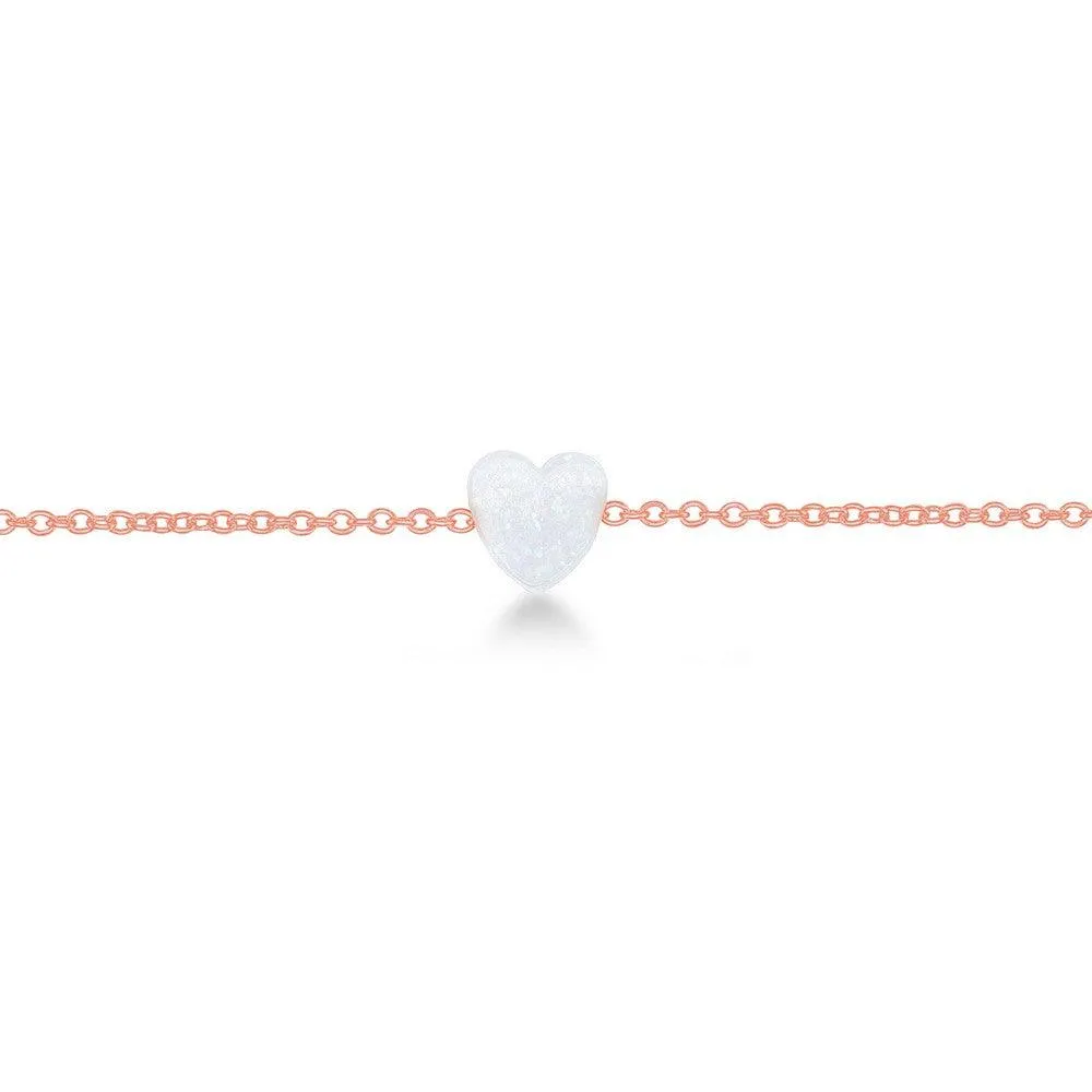 Classic Jewelry Sterling Silver Rose Gold Plated White Opal Heart Anklet