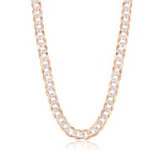 Classic Jewelry Sterling Silver Rose GP 7.3mm Flat Pave Cuban Chain, 22"