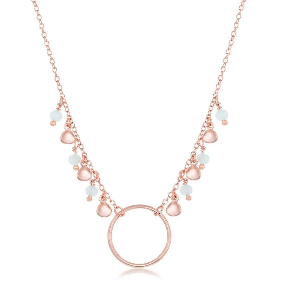 Classic Jewelry Sterling Silver Rose GP Dangling Rose Quartz and Discs Necklace
